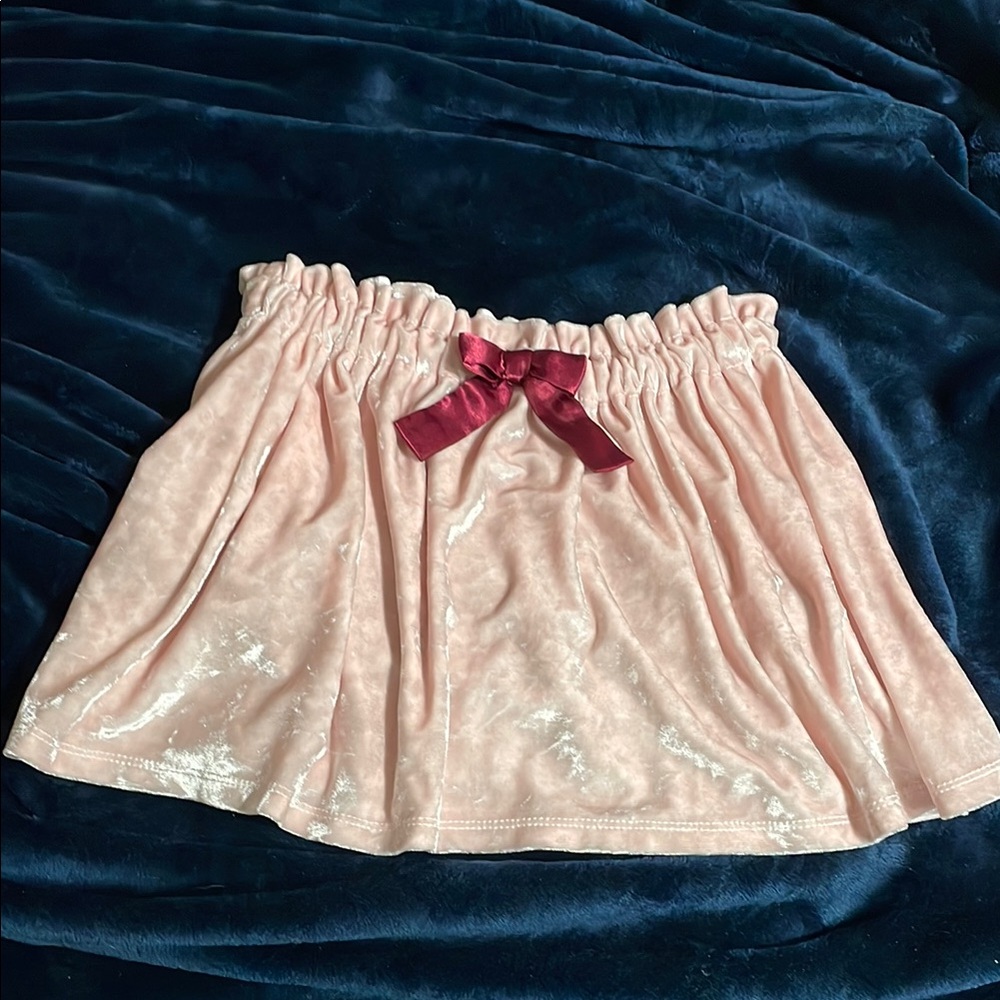 Pink Velvet Skirt with Bow